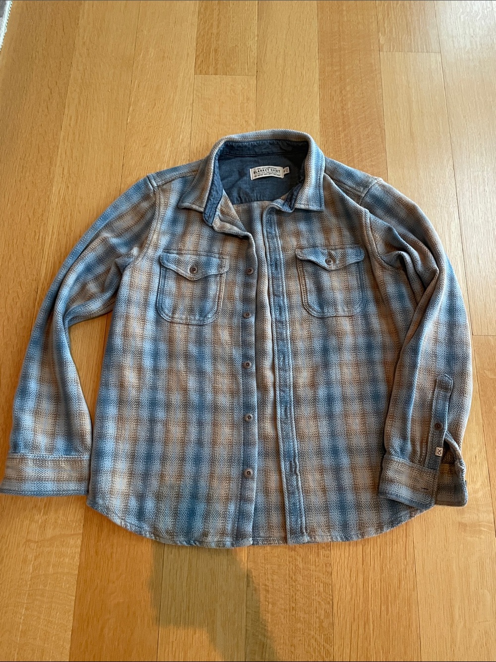 Outerknown Blue and Tan Plaid Lightweight Shirt Jacket
